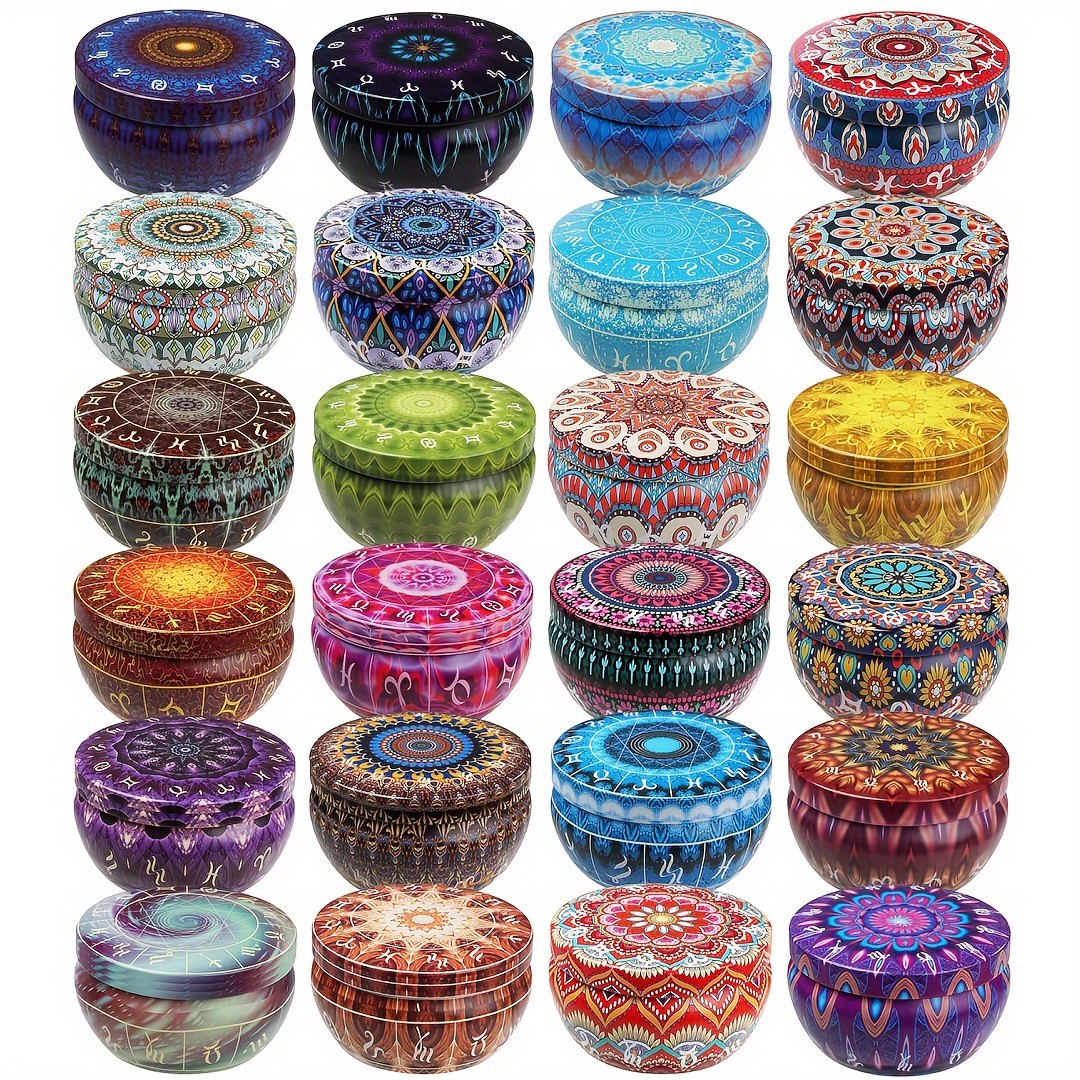 Tin Container Lid - 12 adet Premium Çiçek Baskılı Mum