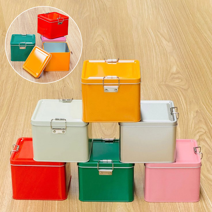 Tin Container Lid - Kare teneke kurabiye kutuları kapaklı kutu